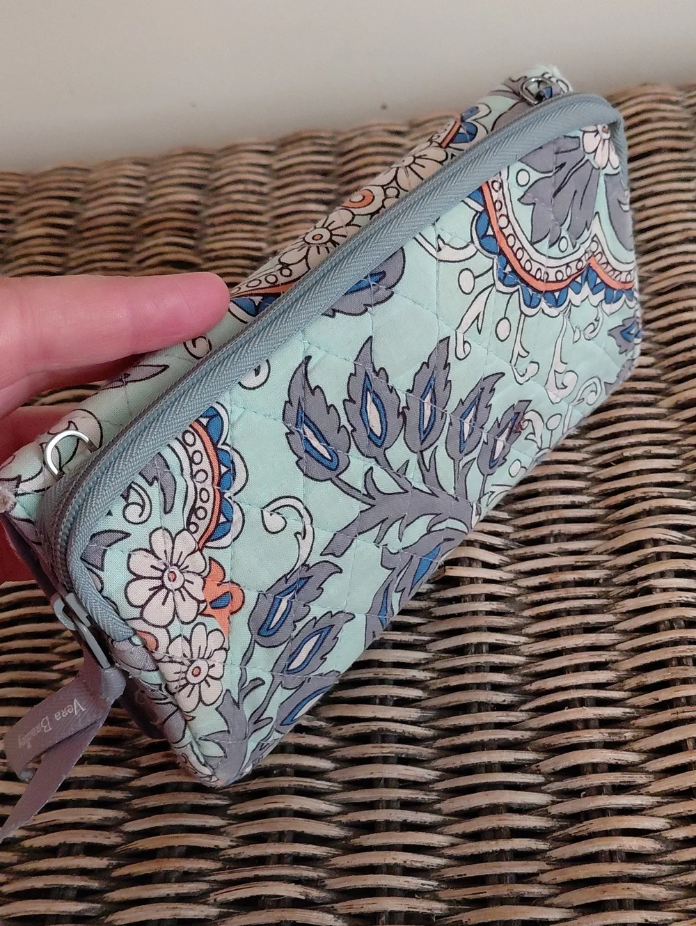 Vera Bradley Mint and Blue Quilted Floral Wristlet Wallet